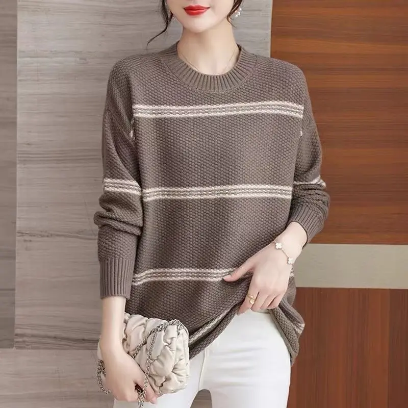 

Loose Rond Neck Knitwear Women's Autumn Winter New Style Medium Length Plus Size Belly Cover Slimming Trendy Base Layer Top M86