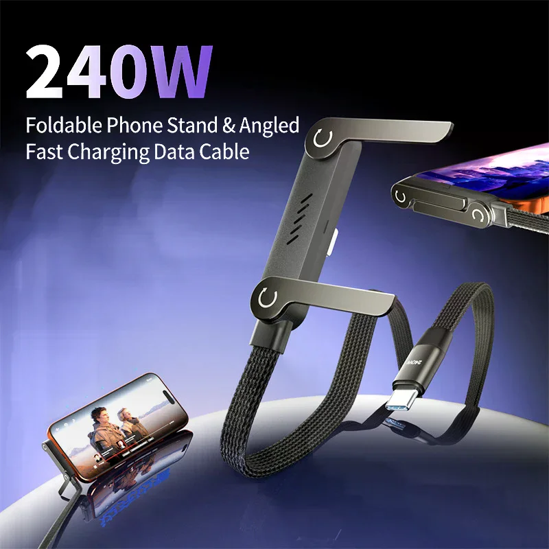 Multi-functional 240W PD Fast Charging Type C To Type C Cable USB C To Type C Cable With Foldable Stand Phone Holder