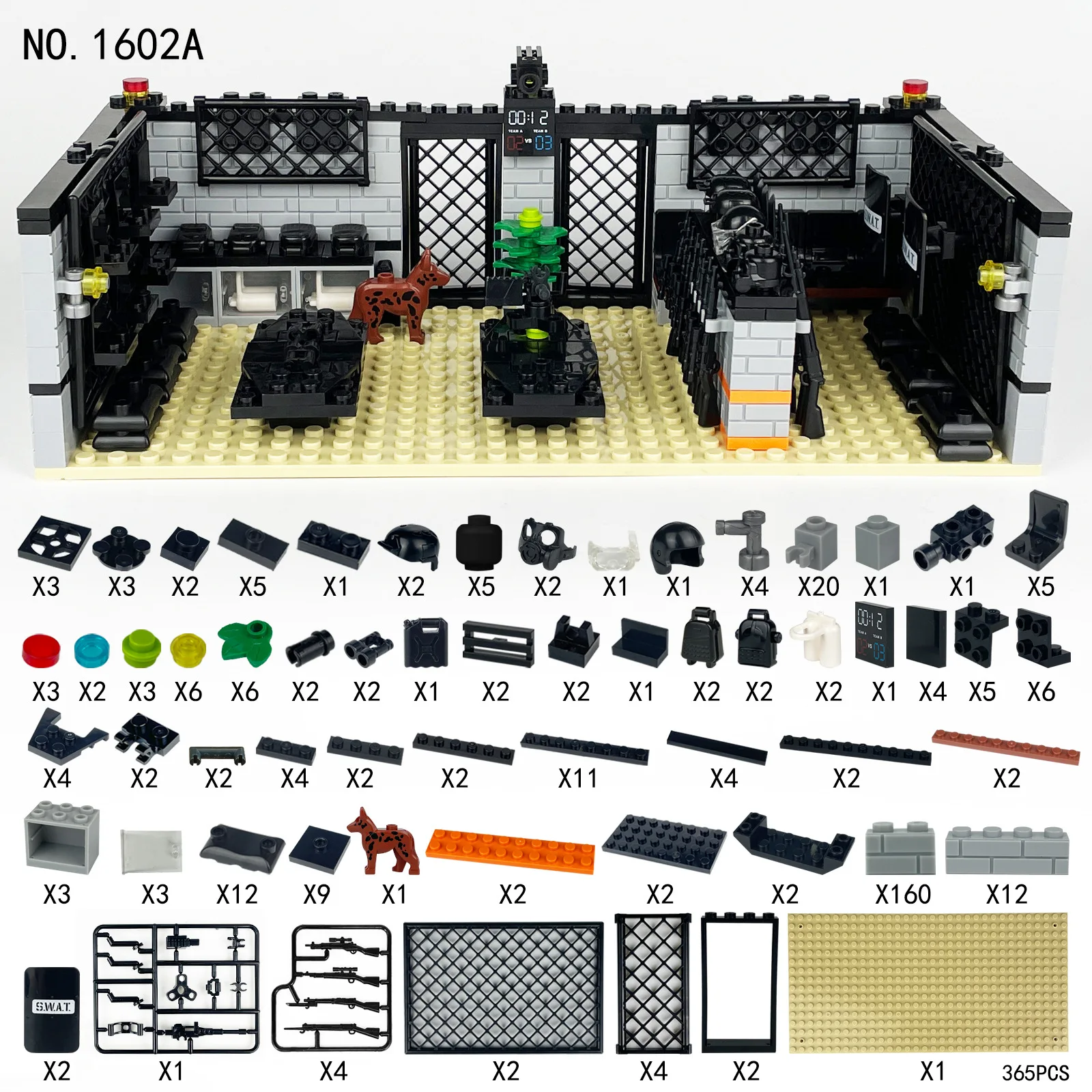 Paquete de accesorios especiales para salón de entrenamiento de policía, bloques de construcción ensamblados, placa base, equipo de arma de pared, juguetes de ladrillos