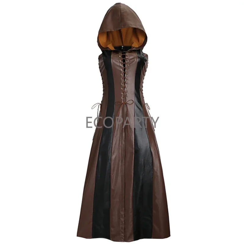 

COSda@Women Archer Cosplay Costume with Hooded Faux Leather Long Dress Sleeveless Medieval Adult Halloween Costume Warrior SuitC