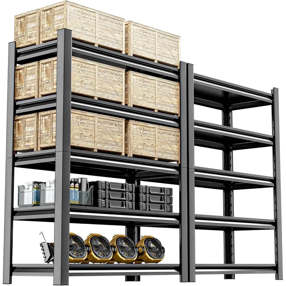 

Sturdy 5-Shelf Garage Rack, 78x48x18, Holds 3000 lbs, Easy Install, Adjustable Steel, Ideal for Storage in Garages, Basements, O