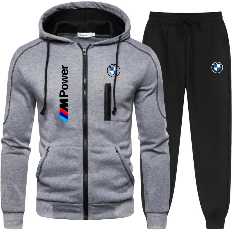 2025 Men set Sweatshirt zipper Hoodies Car enthusiasts Male Fashion Autumn Winter Outwear+Pants 2 Piece BMW Brand Logo Printed