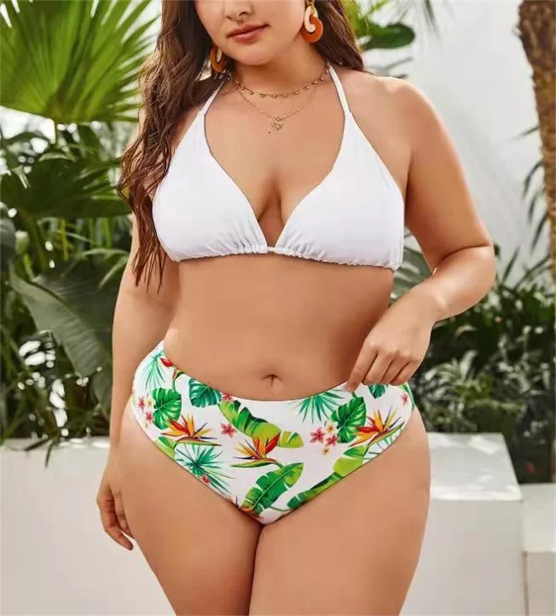 Printed Split Plus Size Bikini Young Style Women Beach High Waist Swimsuit 3 Pieces Sexy Female Swimwears Set Spring Summer