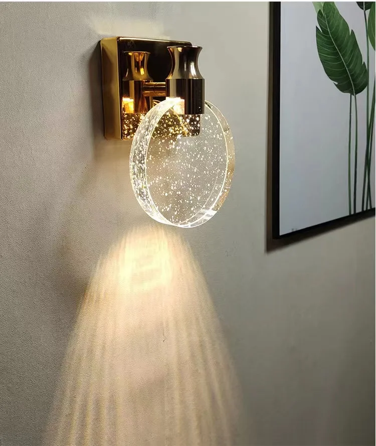 Moderne Deluce Crystal Wandlamp Nordic Gold Slaapkamer Led Wandlamp Bedlampje Trap Badkamer Woonkamer Ronde Spiegel Lamp mod