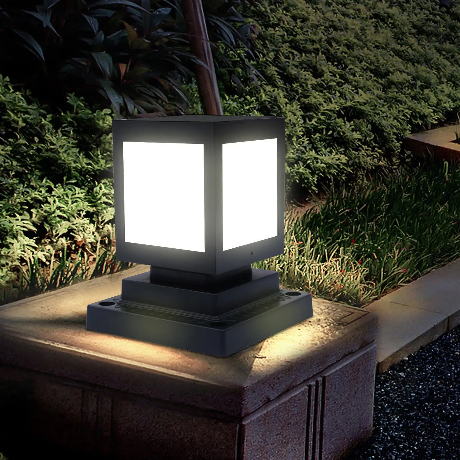 

Outdoor Square Pillar Lamp Post Sconce Lantern Light Garden Landscape Black