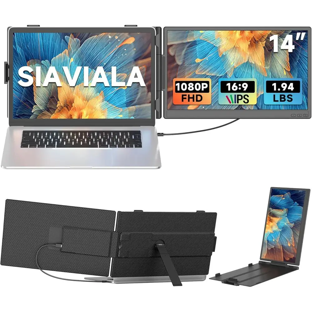 

Portable 14 Dual Monitor for 13-17.3 Laptops, 1080P HD IPS, USB-C/HDMI, Plug & Play