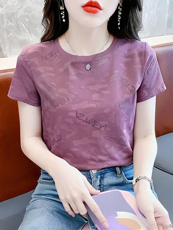 

Модная женская футболка из чистого хлопка с принтом, круглым вырезом, коротким рукавом, защитой от УФ-излучения, летняя повседневная свободная модель