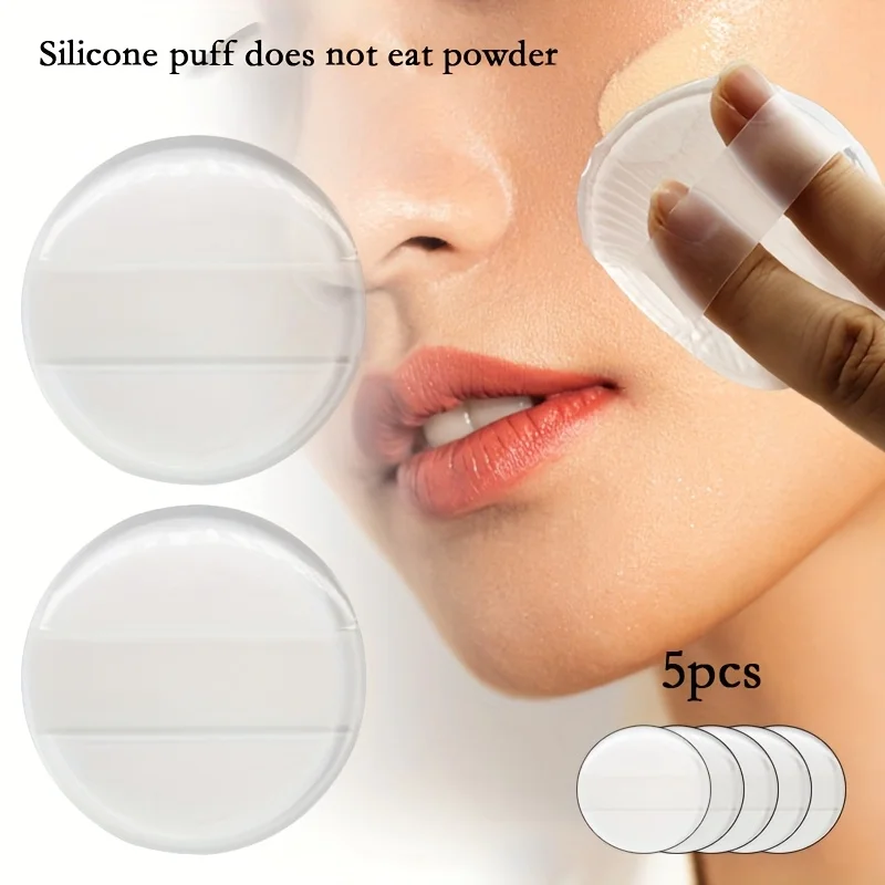 5 uds Puffs de maquillaje de silicona transparente, licuadoras de belleza hipoalergénicas para Beige claro sensible, cosmético húmedo/seco