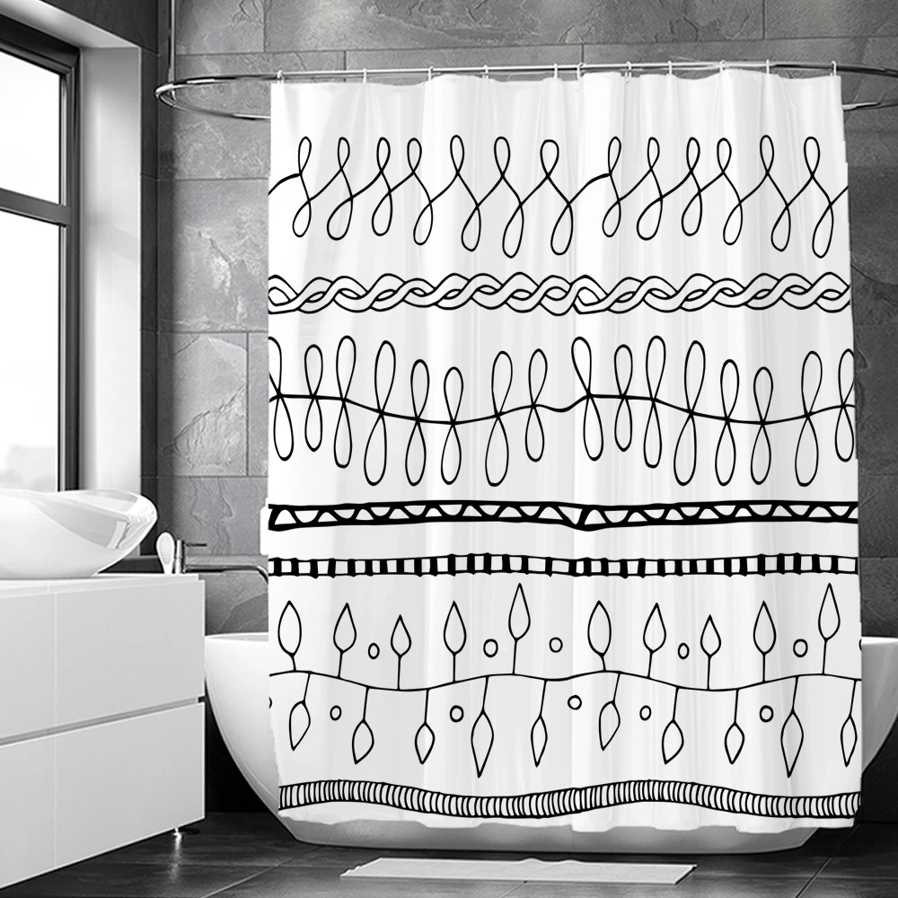 Black and White Simple line Pattern Shower Curtains Bathroom Bathtub Boho Decoration Bath Curtain Home Decor with Hooks