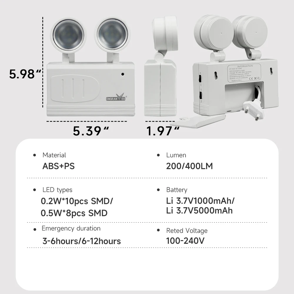 LED Emergency Lights Two Head Adjustable Commercial Emergency Lamp Fire Fighting Light Wall-mounted Rechargeable Exit Light