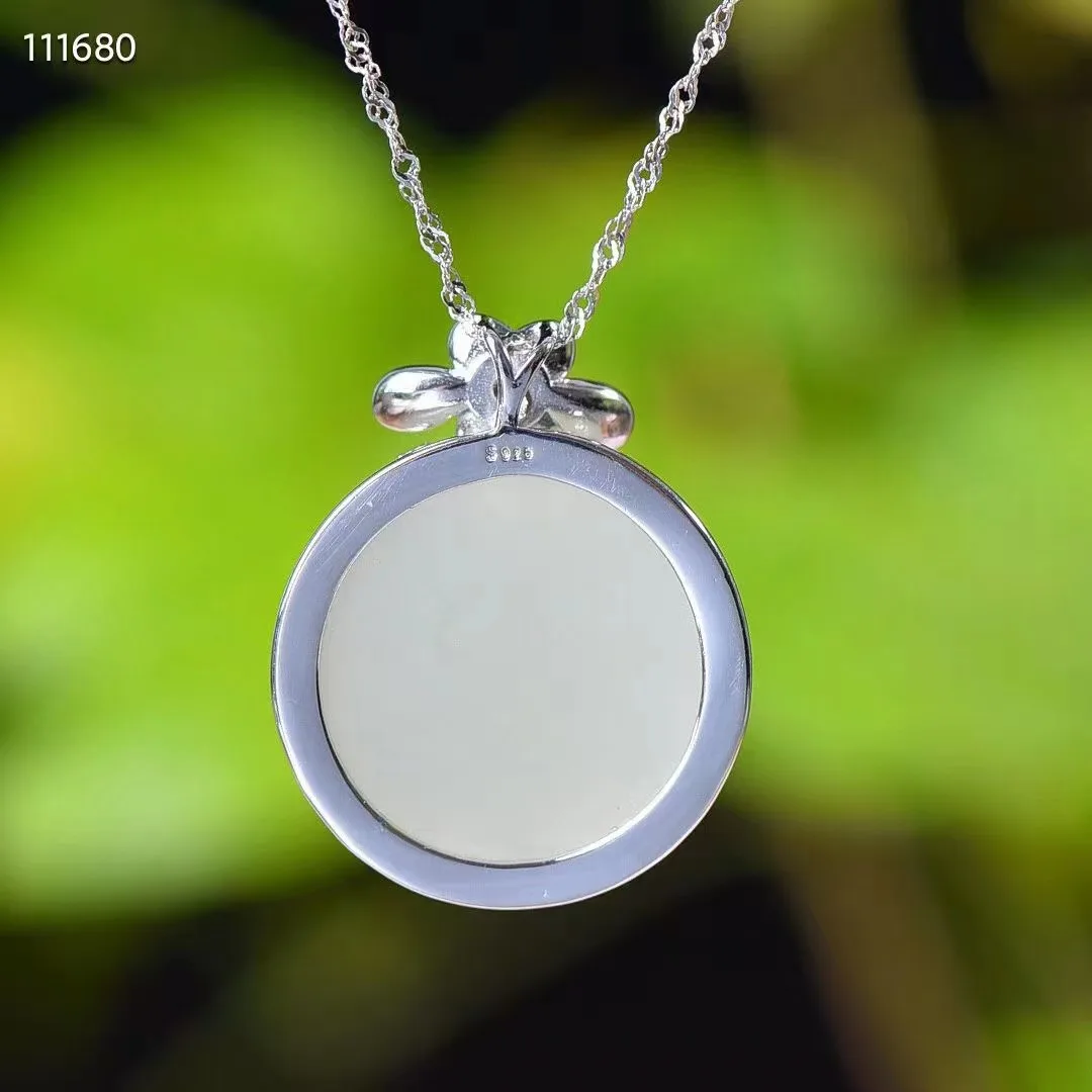 Natural 100% real Sterling Silver necklace mosaic hetian jade time-honored methods pendant jewellery for woman gifts Bless peace