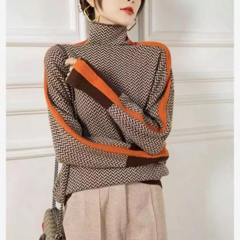 Damski sweter dzianinowy z golfem, nowy, ciepły, stylowy, dopasowany sweter damski, swetry damskie, pulowery damskie, sweter damski