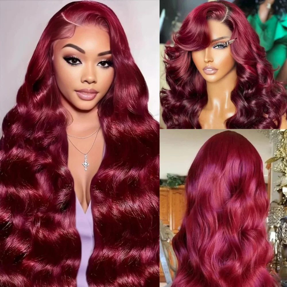 

Бургундские красные синтетические парики с длинными волнистыми волосами, термостойкие, с натуральной линией роста волос, для женщин, 40 дюймов