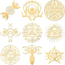 9pcs 1.6x1.6 inch Tarot Theme Stickers Self Adhesive Metal Stickers Witch Symbols Divination Stickers Golden Epoxy Stickers