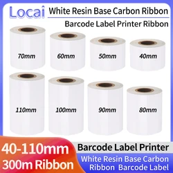 White Resin Base Carbon Ribbon Barcode Label Printer Ribbons 40mm 50 60 70 80 90 100 110mm 300m Black synthetic paper PET paper