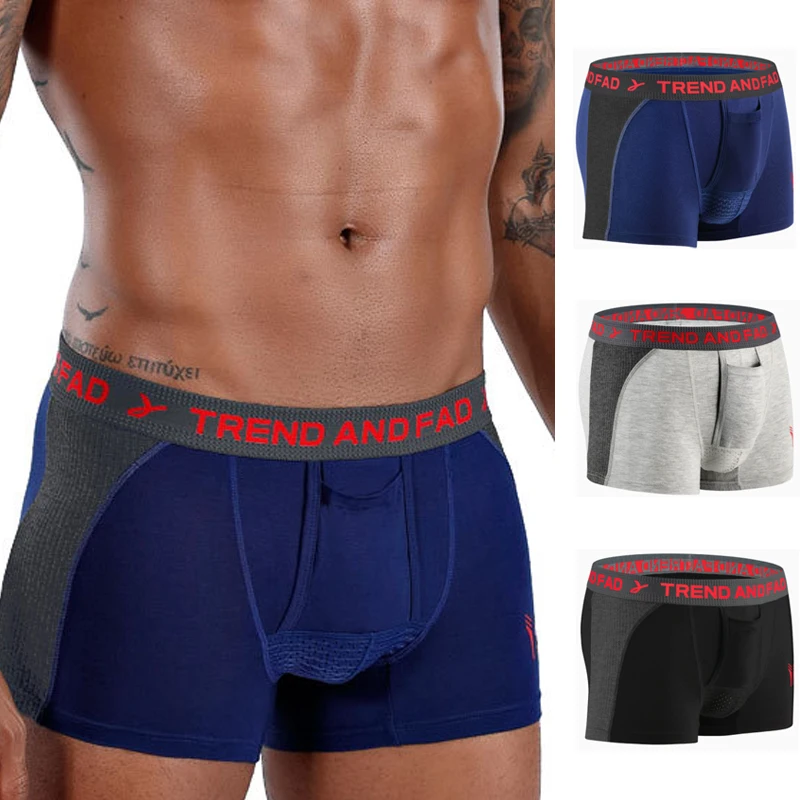 3pcs Men Gun-bullet Separation Underwear Scrotal Support Venous Bottom Panties Man Breathable Bag Curved Brief Male Boxer Shorts