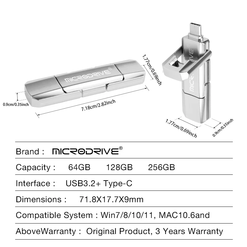 TYPE-C Mode Metalen Pen drive 64GB 128GB Waterdichte USB 3.2 Flash Drives 256GB Memory stick relatiegeschenk U disk