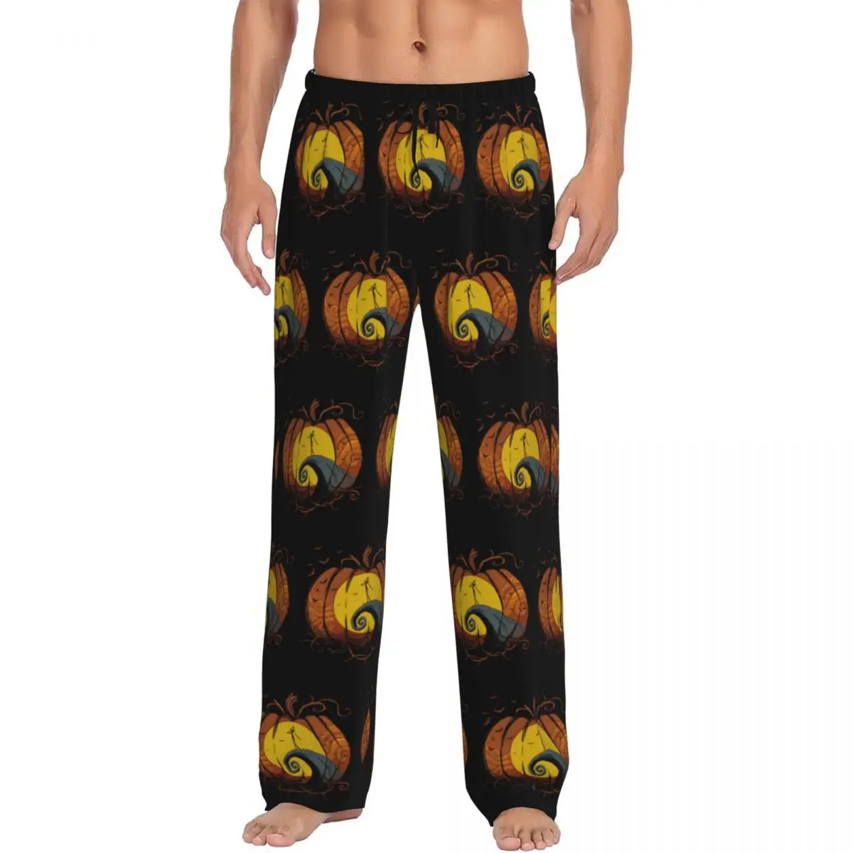 Pantalones de pijama personalizados para hombre, pesadilla antes de Navidad, estampado Skellington, ropa de dormir con calavera de Halloween, pantalones con bolsillos