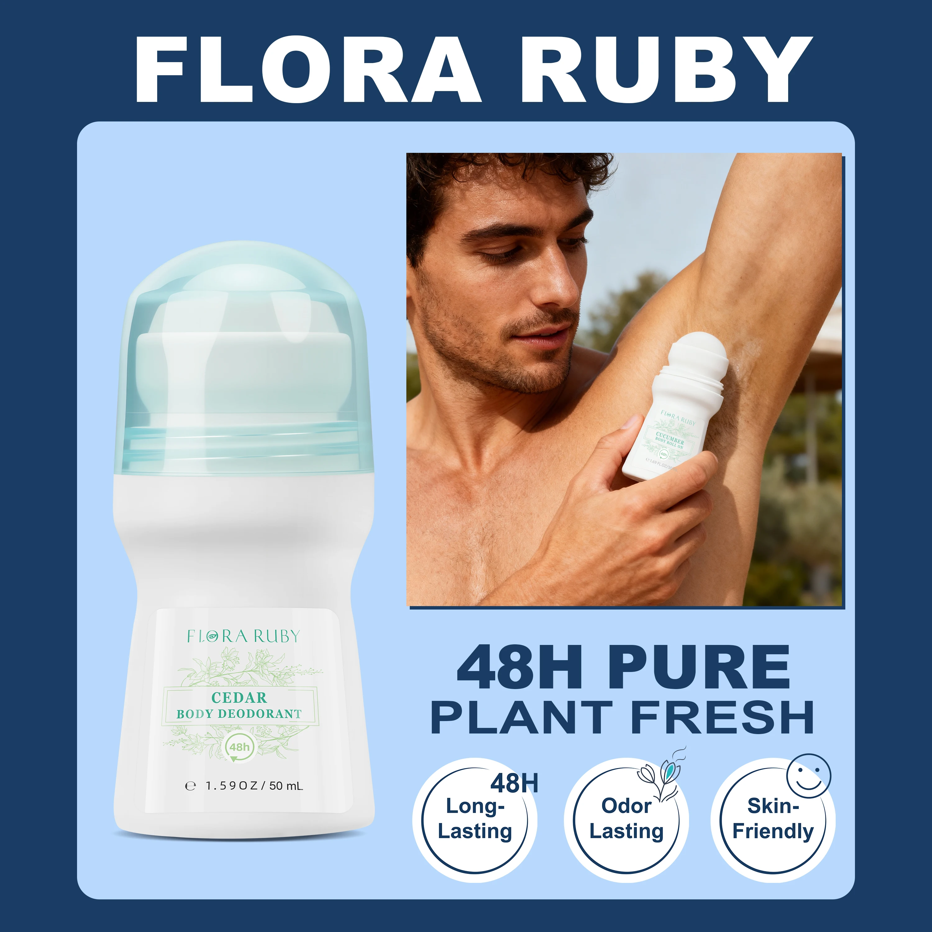 

Aluminum-Free Deodorant Rollerball (50ml) - 4 Scent Choices, 48H Odor Protection, Natural Plant Ingredients, Long-Lasting