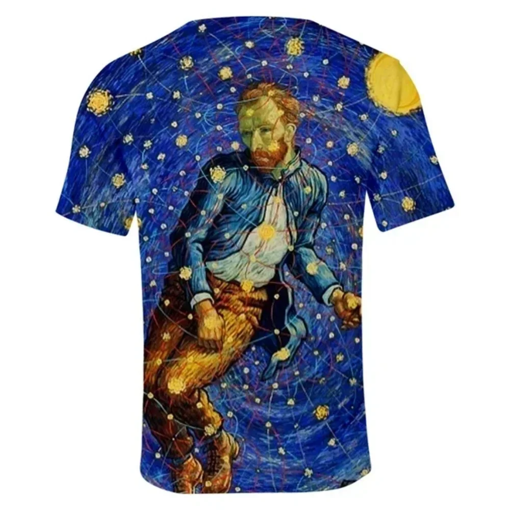 Summer Short Sleeved T-shirt for Men and Women's Casual Retro Vincent Van Gogh Art Starry Night 3D Printed Short Sleeved Tops
