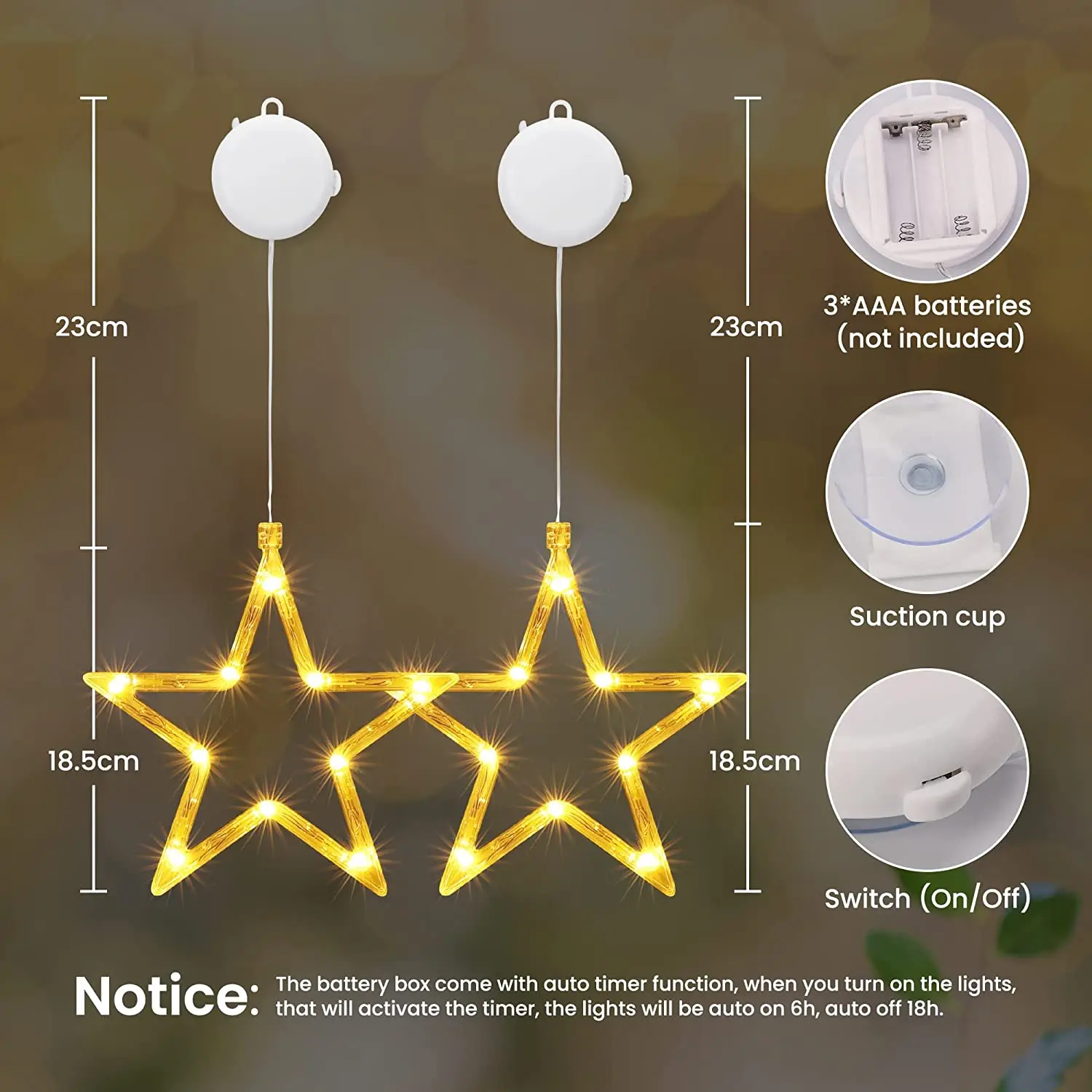 D2 2Pcs LED Star Christmas Lights LED  Curtain Light with Suction Cups Window Fairy Light For Christmas Decoration Party Wedding