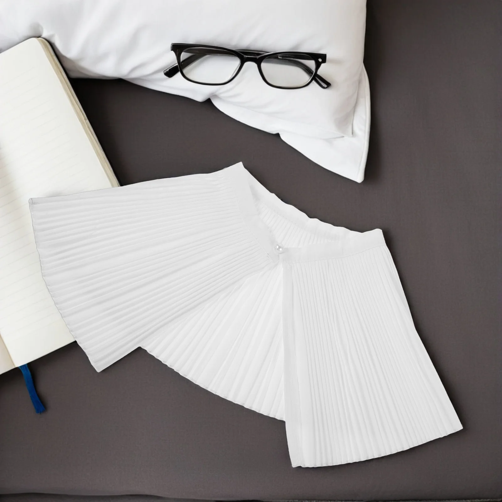 

Retro Accordion Pleated Shawl Collar Detachable Decorative Neck Cape For Tops Spring Summer Autumn Outfits Fake Scarf Faux