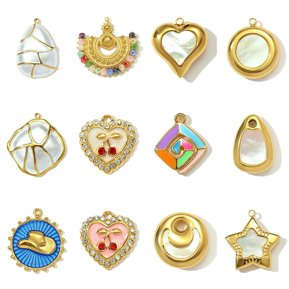 

3Pcs/Lot Stainless Steel Rhinestone Star Charm Heart Shell Pendants For DIY Making Necklace Earrings Jewelry Accessory Wholesale