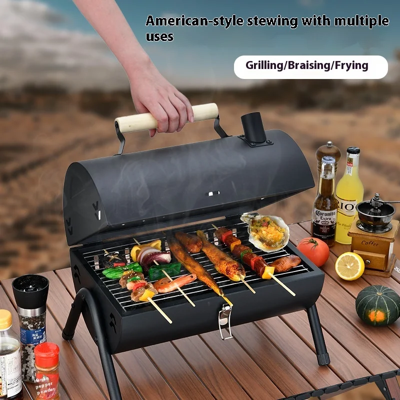 

Складной дымоходный гриль-барбекю для кемпинга, домашнего использования, заваривания чая, угольный гриль для патио на открытом воздухе