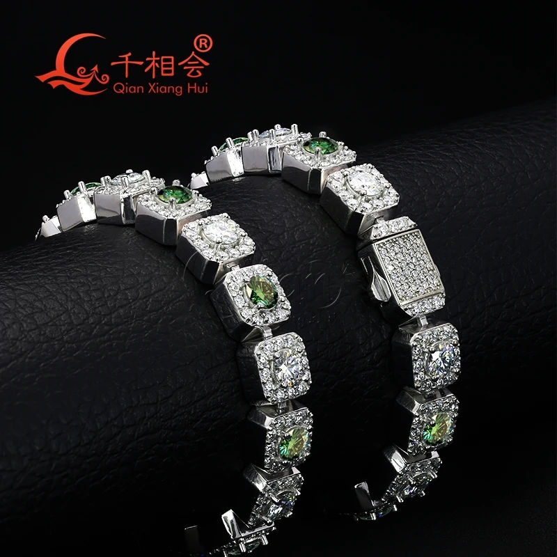 Imagem -04 - Corrente Moissanite Quadrada de Prata 925 para Homens e Mulheres Bracelete Hip Hop Branco Verde Quadrado Cubano d Joalheria Ice Cut Presentes 1012 mm