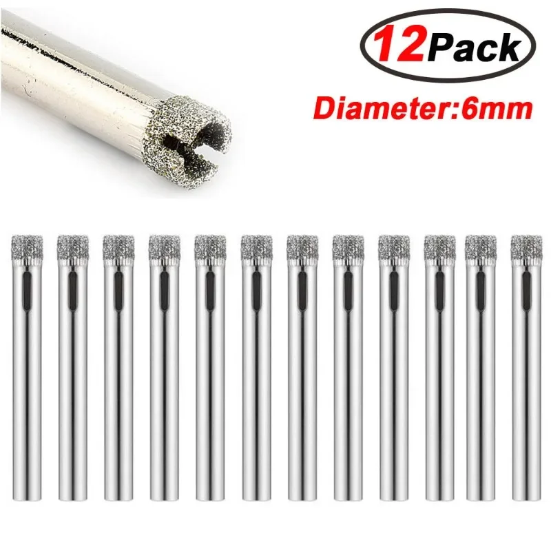 12pcs Diamond Coated Core Hole Saw Drill Bit Set Tools Glass Drill Hole Opening for Tiles Glass Ceramic Marble Work Accessories