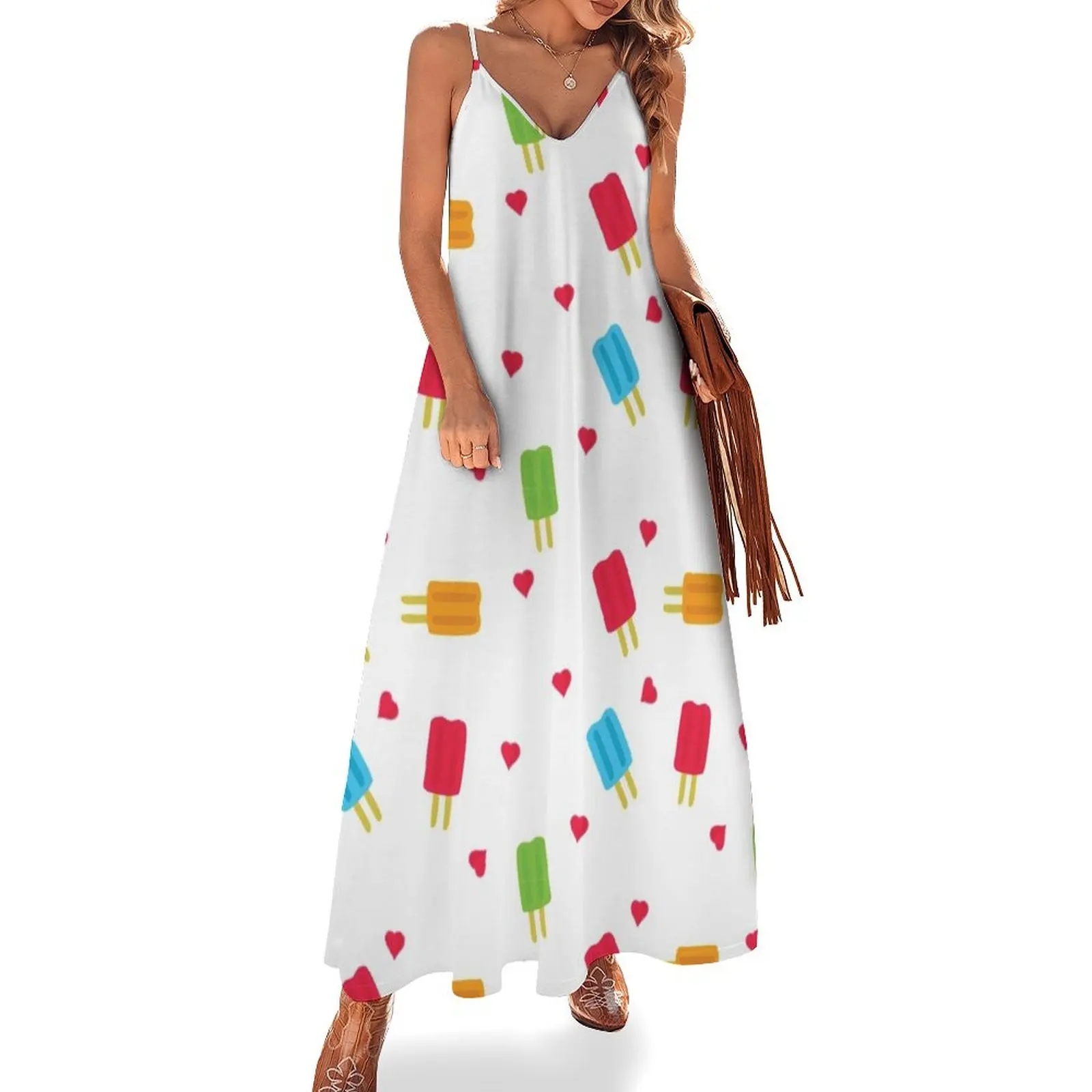 

Cute Popsicles Pattern Sleeveless Dress luxury woman party dress Long dress summer women's suit