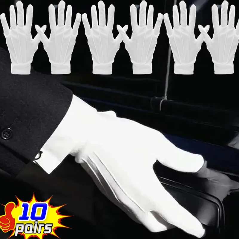 10Pairs White Gloves Men Formal Tuxedo Uniform Gloves Honor Guard Parade Ceremony Costume Cosplay Coin Jewelry Butler Glove