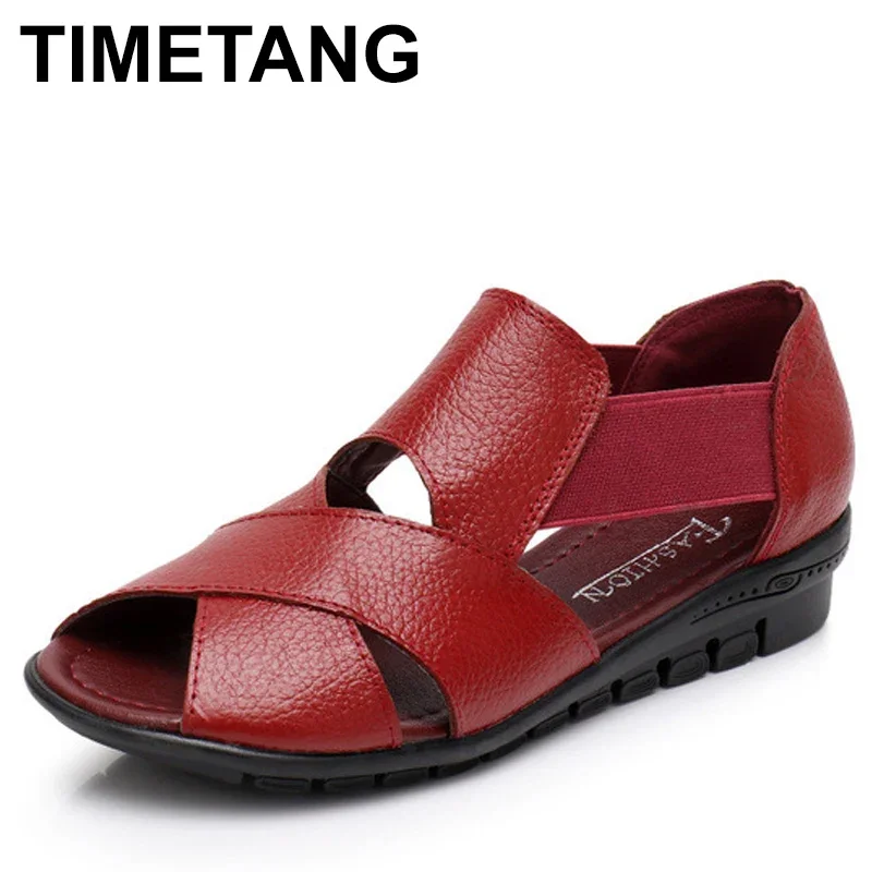 TIMETANG   Summer Gladiator Rome Casual Sandals Women Shoes Sandalia Feminina Genuine Leather Wedge Heel Comfort Sandals