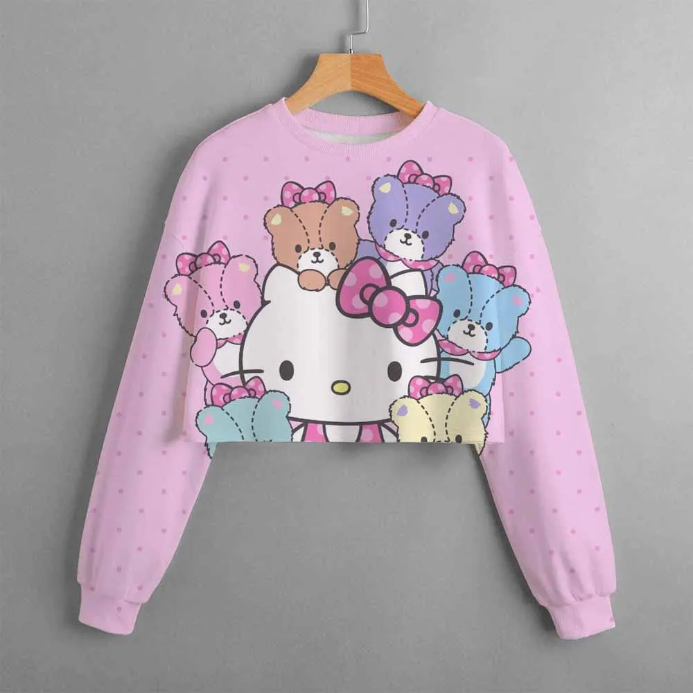 Casual New Autumn and Winter Hello Kitty Children's Clothing Print Girls Short Hoodie Sweater Comfortable and Cute Top