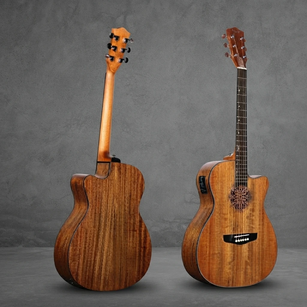 Floral Soundhole Inlay Guitar, 6 String Cutaway Acoustic Electric, Slim Neck, Chrome Tuners, Glossy Finish for Stage Performance