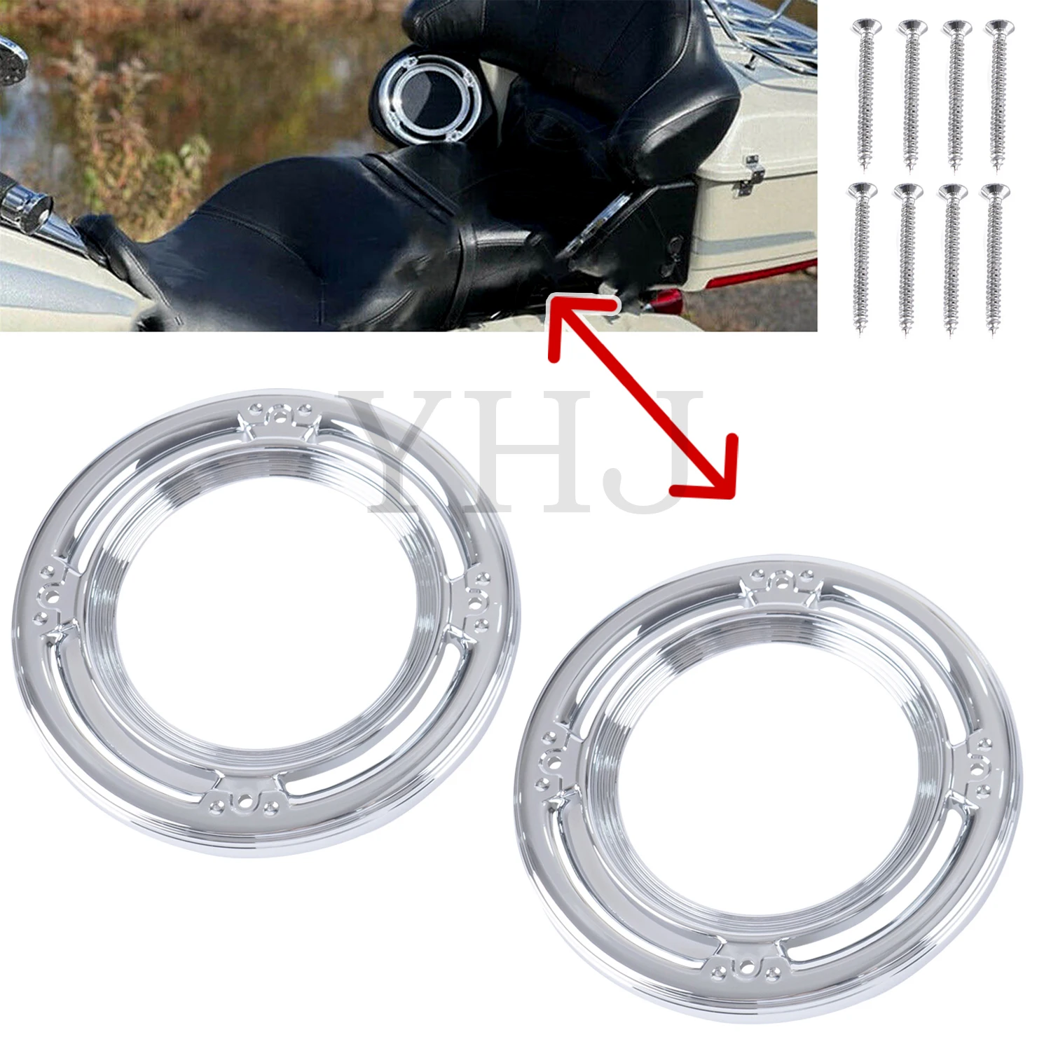 

Rear Speaker Grill Accent Cover Trim For Harley Motorcycle Electra Street Road Glide Trikes 1996-2013 FLHT FLHX FLHTC Chrome