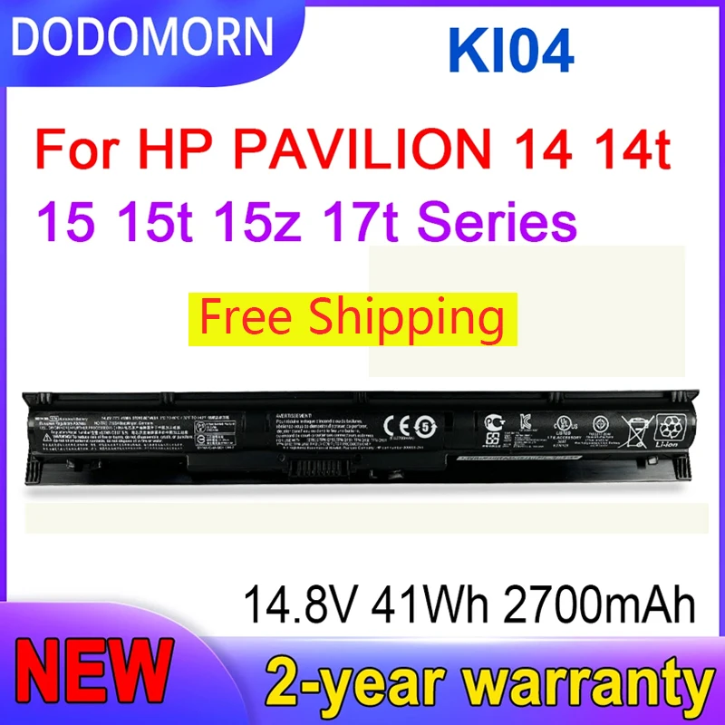 

For HP Pavilion Laptop K104 Battery DODOMORN New Applicable to HP PAVILON 14 14t 15 15t 15z 17t Series 14.8V 41Wh 2700mAh