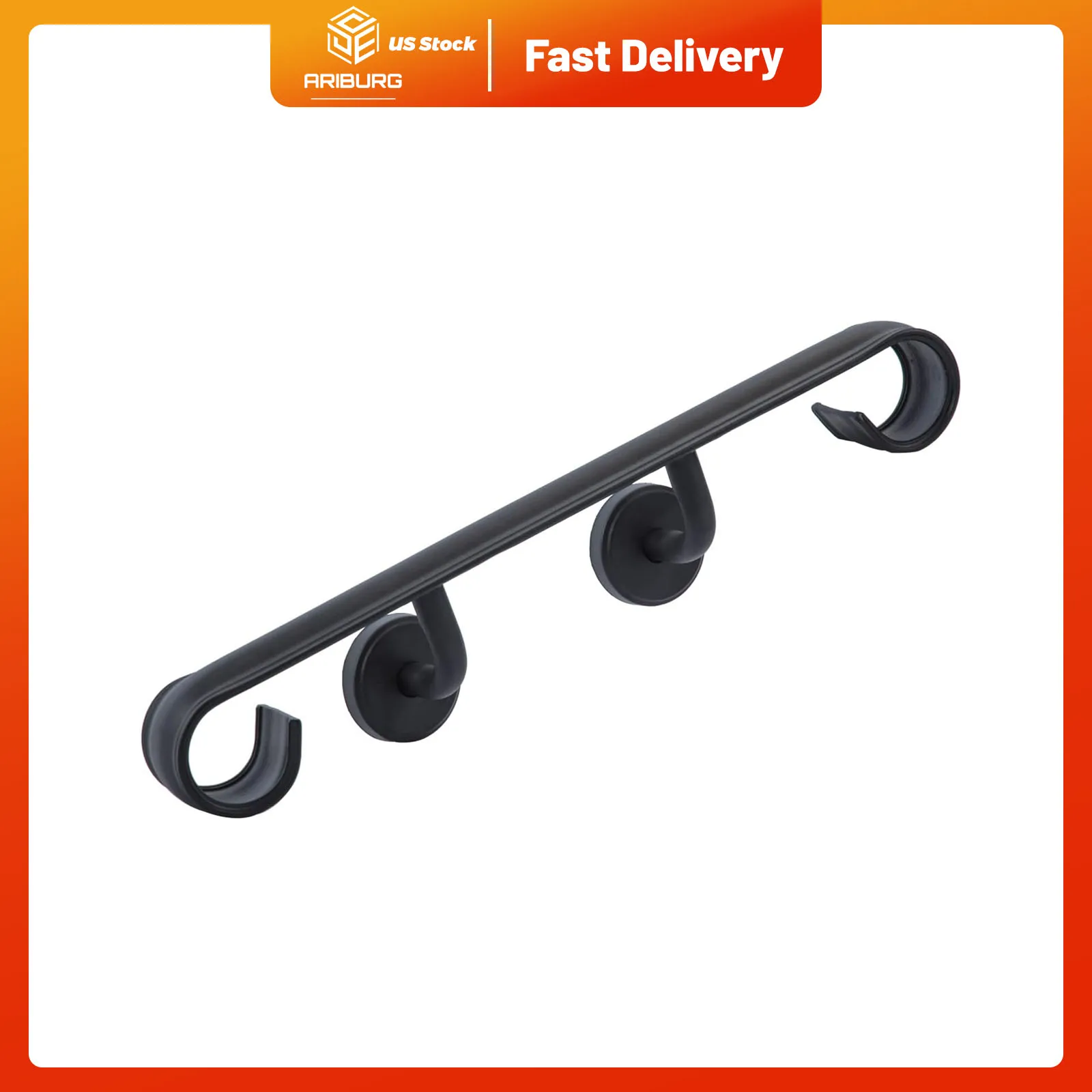 Wall Handrail Wrought Iron Stair Handrail Wall Mount Handrail Fit 2-5 Steps for Indoor or Outdoor Stairs