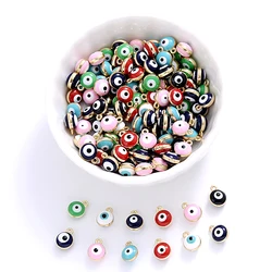30Pcs/Lot 7x9mm Round Alloy Metal Drop Oil Pendant Charms Blue Eyes Pendant For Bracelet Jewelry Making DIY Accessory Wholesale