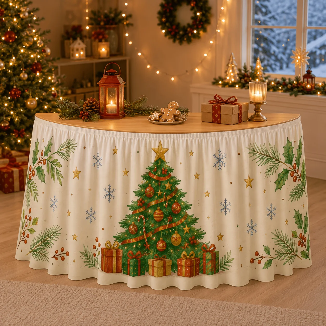 1 piece tablecloth table skirt retro crayon christmas table skirt central decoration christmas tree gift box
