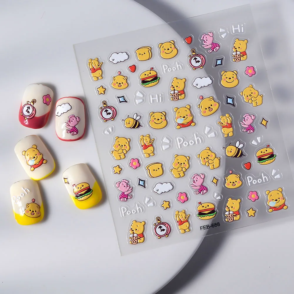 Miniso 5D Disney Winnie l'ourson autocollants pour ongles fournitures d'art des ongles dessin animé cochon autocollants autocollants pour ongles DlY curseur autocollants pour ongles
