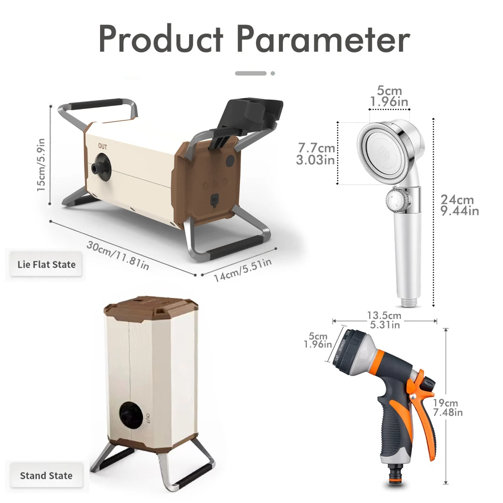 ポータブル12V高圧ウォーターポンプ100PSI、車洗浄、RVシャワー、屋外キャンプ用電動ウォッシュポンプ（ナイトライト付き）
