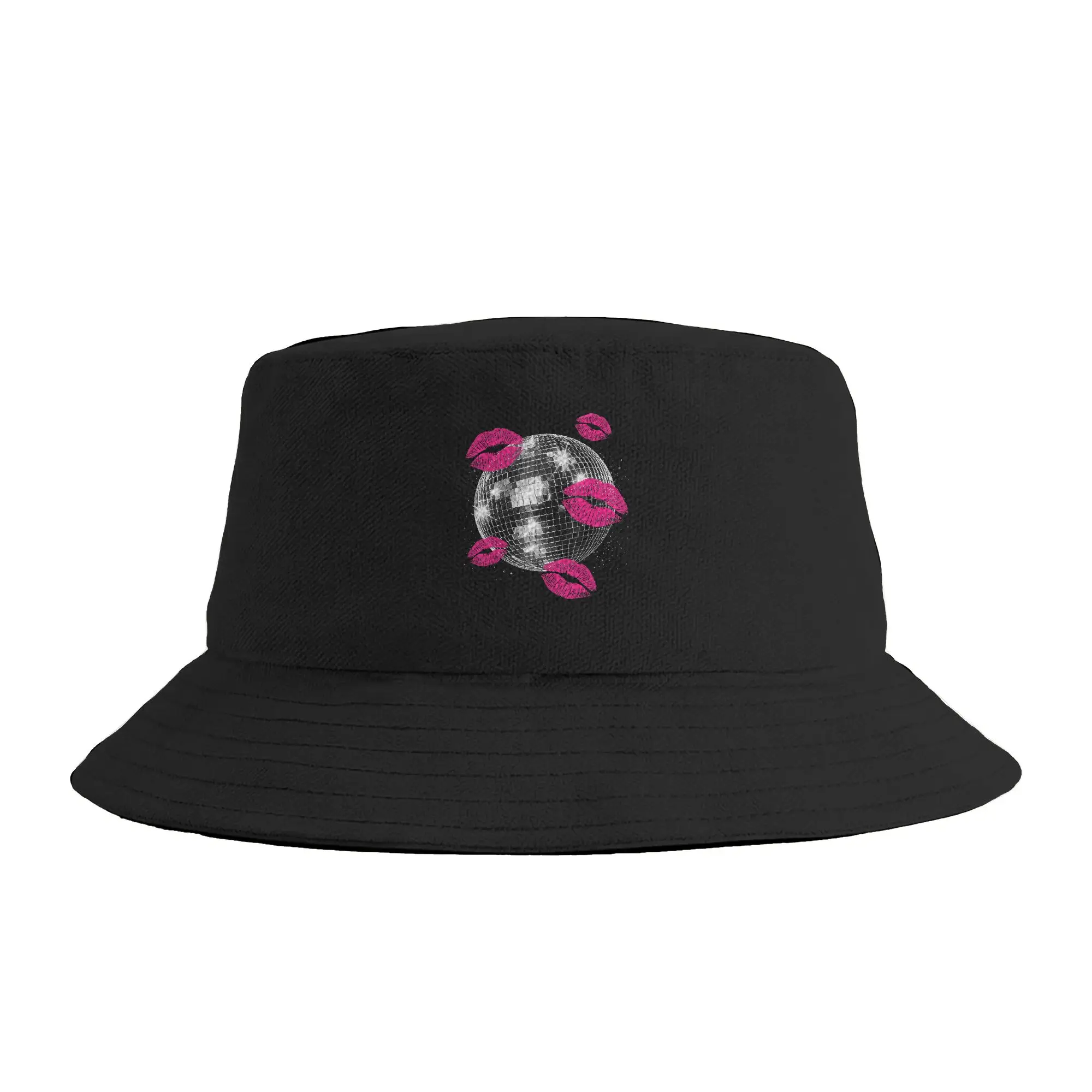 Men Women Disco Ball Kissing Lips Bucket Hat  Personality Fisherman Hats Summer Vintage Vacation Caps Hawaii Graphic Visor Hat