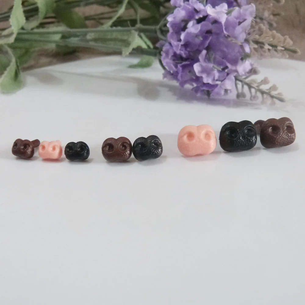 30pcs/lot 6x8mm/8x10mm/10x12mm smooth stem plastic toy nose animal nose no washer for diy doll findings--black/brown/flesh color