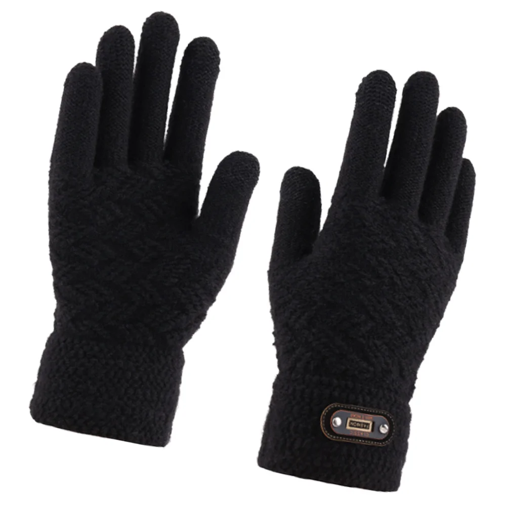 1 زوج قفازات شاشة اللمس محبوك الشتاء الرجال قفازات دافئة دائم لينة مرنة يندبروف الأسود الشتاء الملحقات