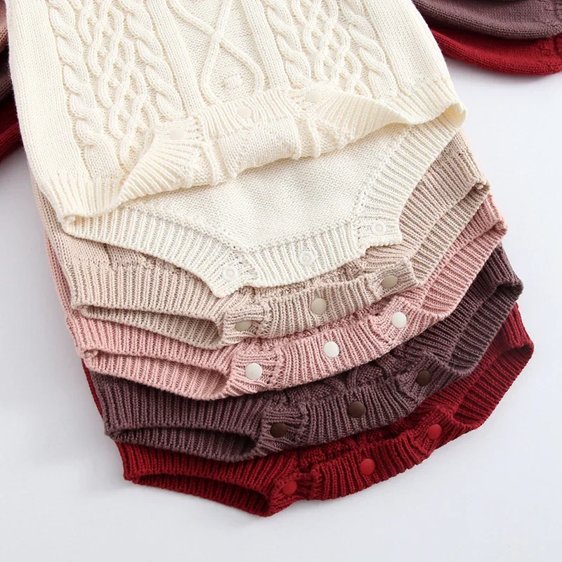 ربيع جديد 2026 0-24 متر طفل رضيع فتاة محبوك رومبير بأكمام طويلة بلون الكورية نمط تسلق دعوى طفل محبوك الملابس