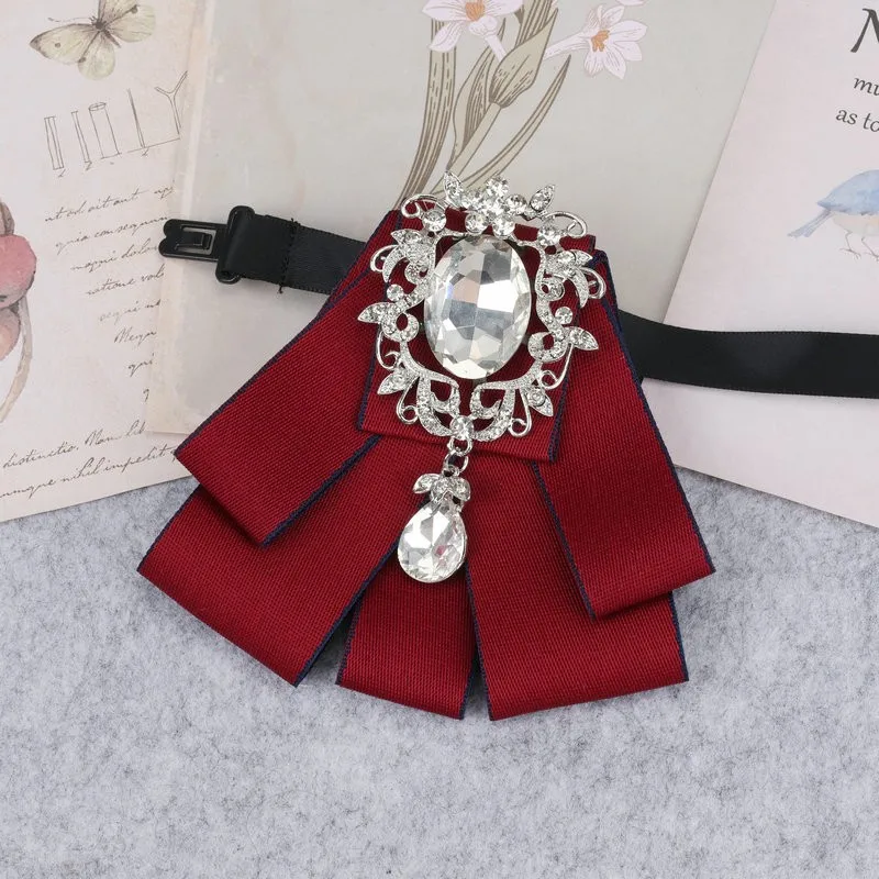Hand-made Mann Neue Retro Strass Band Fliege Diamant Brosche frauen Hemd Kragen Solide Business Büro Muster krawatten – Detail 3