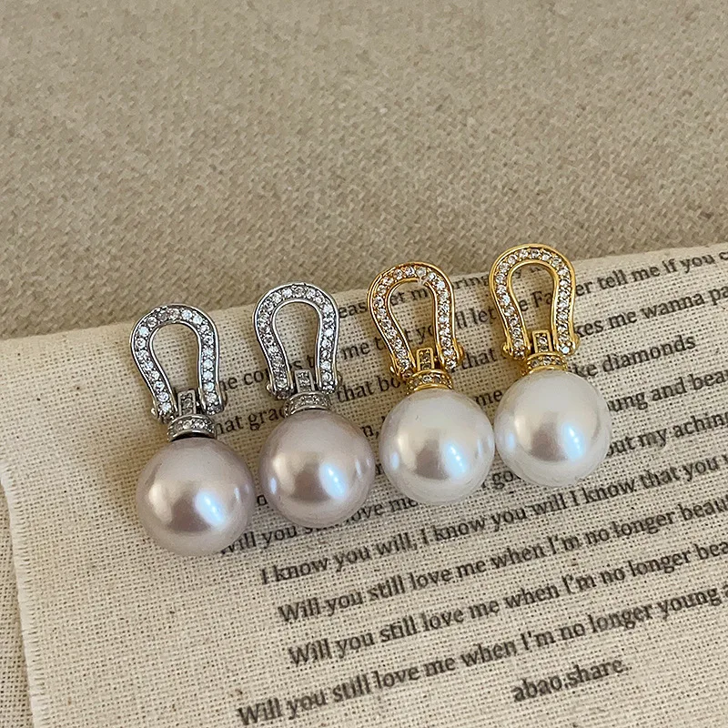 

Luxury Zircon Horseshoe Stud Earrings for Women Retro Elegant 925 Silver Needle Pearl Pendant Earrings Fashion Jewelry Accessory