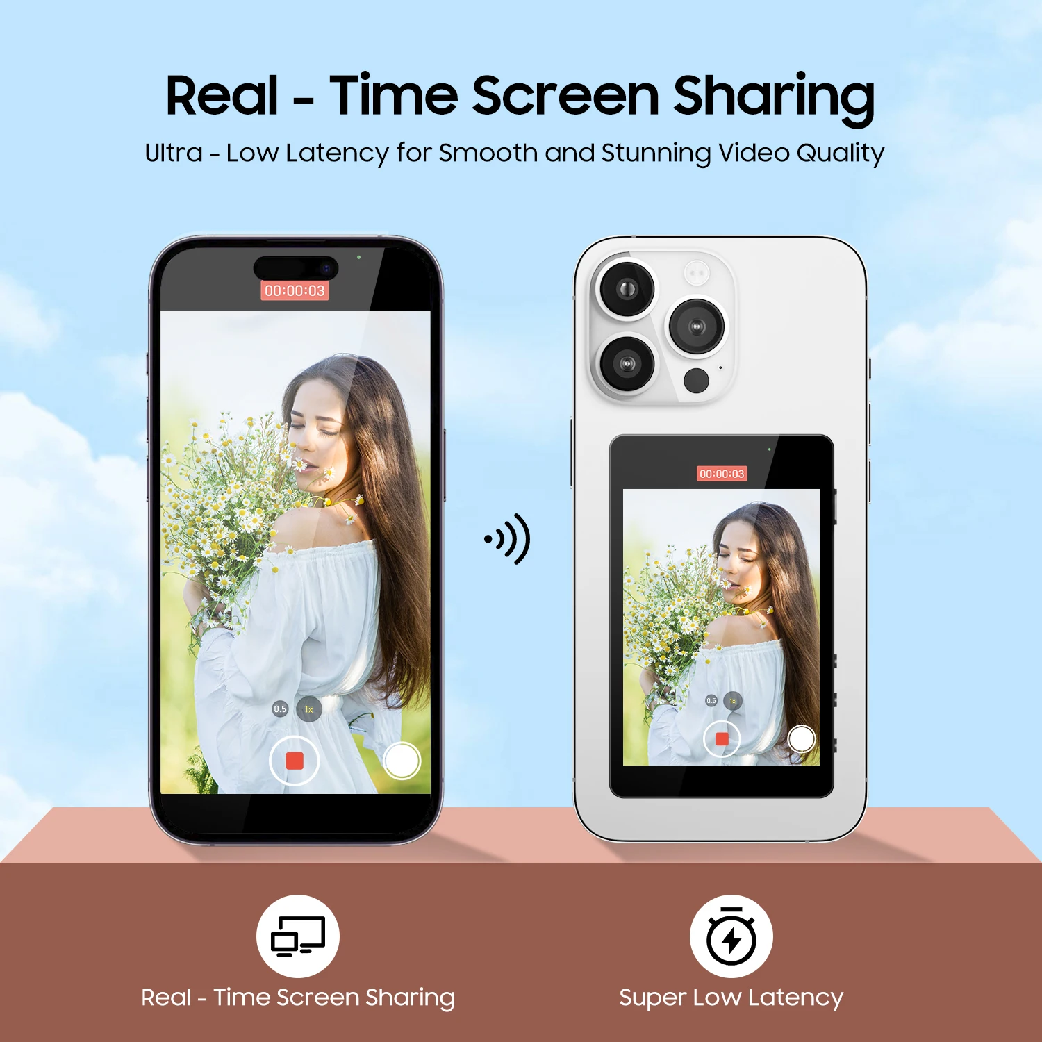 Phone Monitor for Selfie Vlog Video Live Streaming Portable Mobile Phone Rear Camera Selfie Display Screen Support Bluetooth