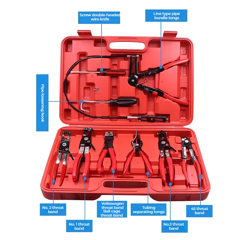 

9 шт. автоматический шланговый зажим, кольцевой зажим, набор, соединительный обувной зажим для гибкого кабеля, отвертка для удаления масляного уплотнения, инструменты для ремонта автомобиля